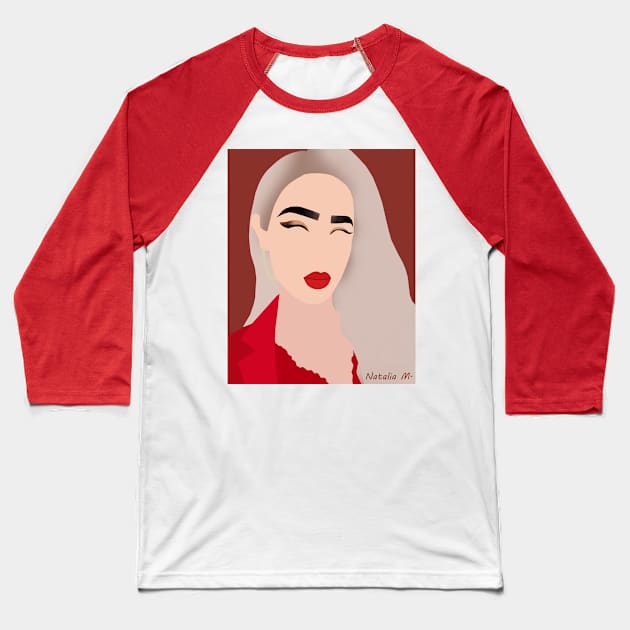 Blonde in red Baseball T-Shirt by nataliavxm